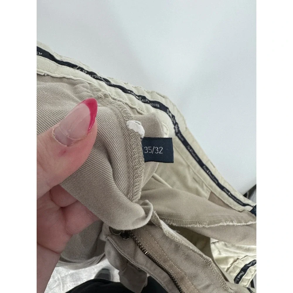 Polo Ralph Lauren Andrew Pants Mens Size 35x32 Khaki Vintage Baggy Pleated Chino